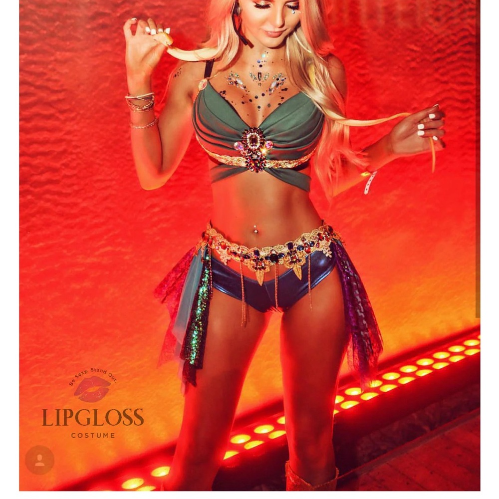 iHeartRaves Green and Purple Sequin Top